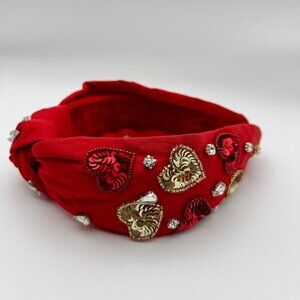 Handmade Red and Golden Top Knot Beaded Headbands